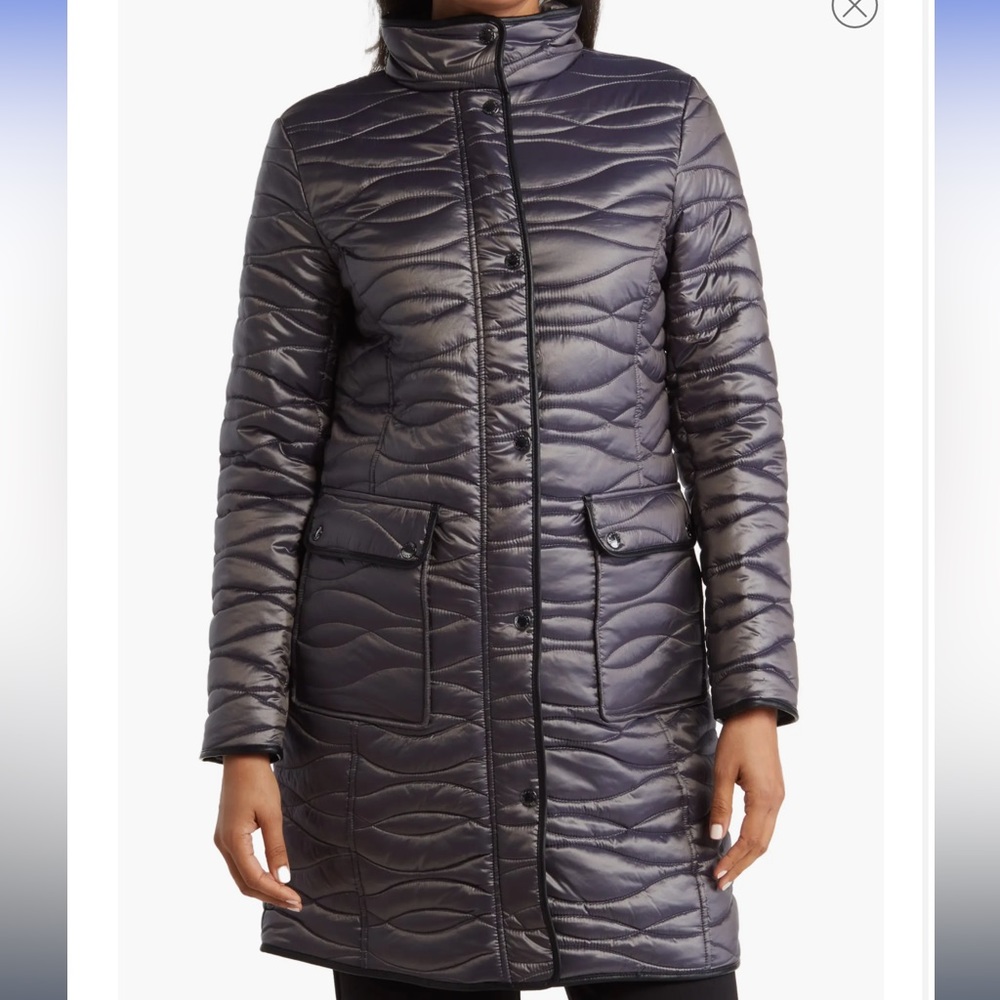 Faux Leather Trim Quilted Puffer Jacket